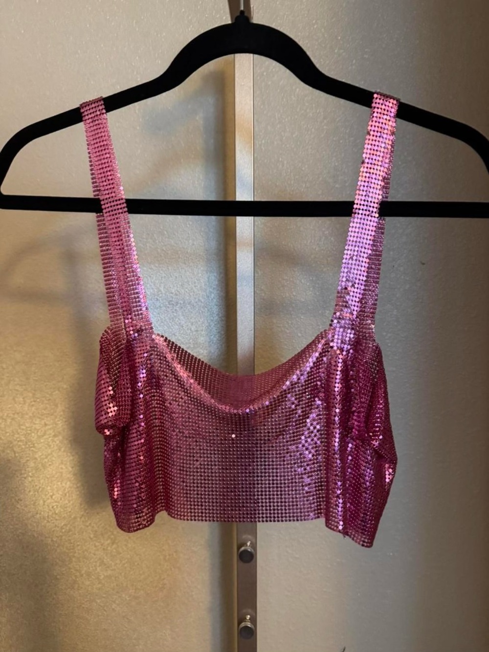 Pink chainmail Crop Top - Women's Sparkling Party Tank